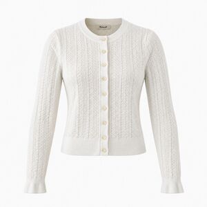 Madewell White Pointelle Button-Front Cardigan Sweater